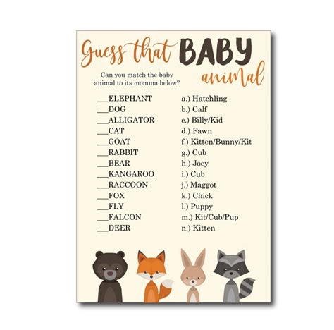 Guess The Baby Animal Name Free Printable