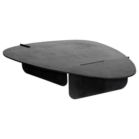 Black Modern Contemporary Blackened Steel Organic, Circular Coffee, Side Table For Sale at 1stdibs