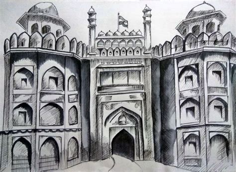 Red Fort sketch using charcoal pencil. | Pencil sketch, Pencil art drawings, Elements of art