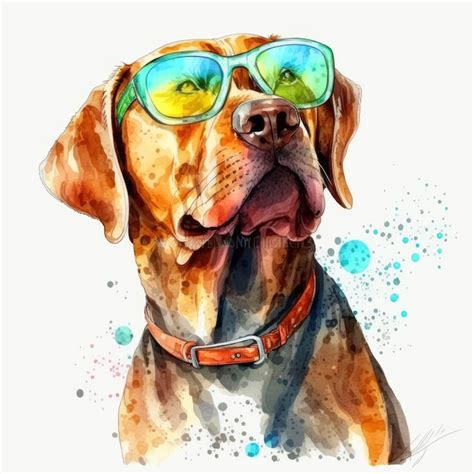 Premium AI Image | Watercolor drawing of a dog wearing sunglasses.