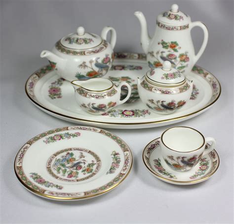 LOT 11 Vintage WEDGWOOD Bone China KUTANI CRANE Tea Set Pots Creamer Platter Cup | eBay