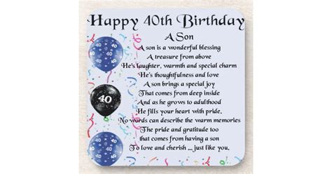 Son Poem - 40th Birthday Design Coaster | Zazzle