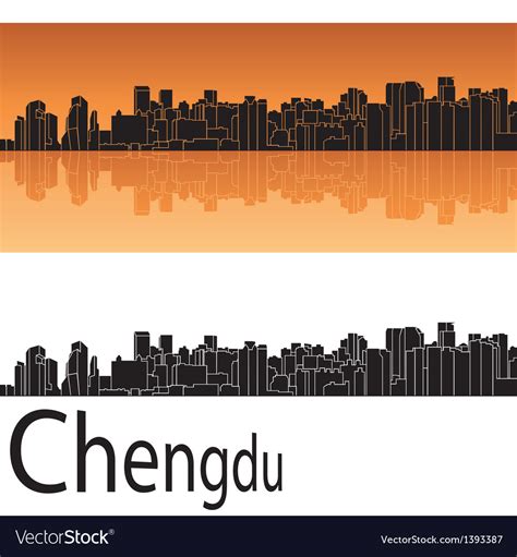 Chengdu skyline in orange background Royalty Free Vector