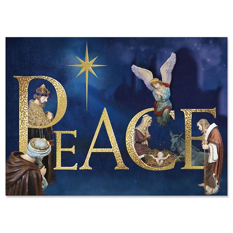 Peace Nativity Deluxe Foil Religious Christmas Cards - Set of 14, Religious Themed Holiday Card ...