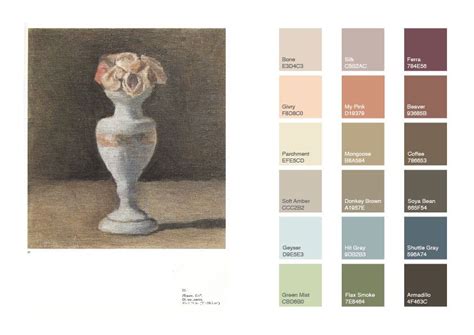 an image of a vase with flowers in it and color swatches on the side