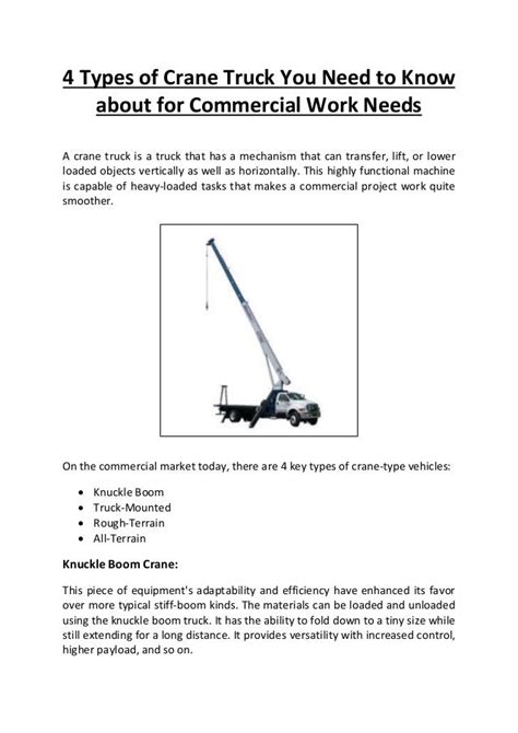 4 Types of Crane Truck You Need to Know about for Commercial Work Needs