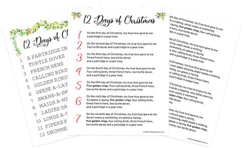 Beautiful 12 Days of Christmas Lyrics Printable [Free Download]