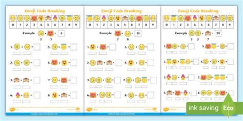 😊 Emoji Addition Crack the Secret Code Maths Worksheets