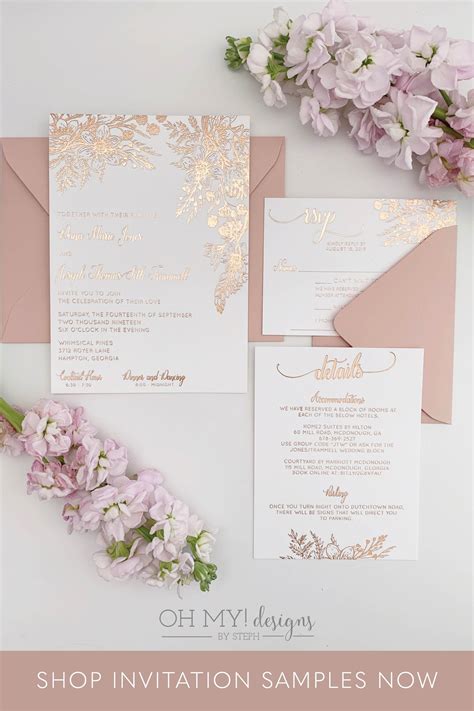 Romantic Rose Gold Wedding Invitations with metallic foil ...