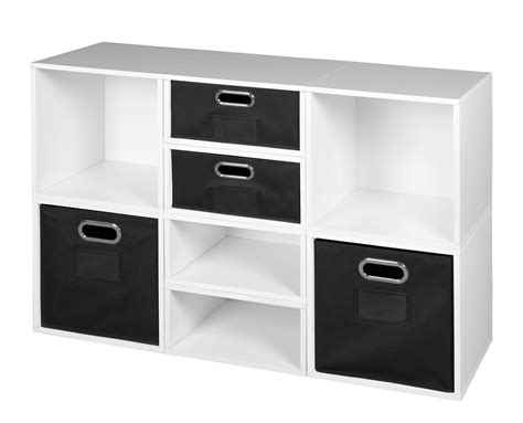 Niche Cubo Storage Set- 4 Full Cubes/4 Half Cubes with Foldable Storage Bins- White Wood Grain ...