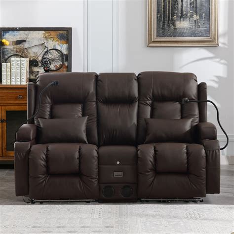 Ebern Designs Faux Leather Power Reclining Home Theater Seating with Cup Holder | Wayfair