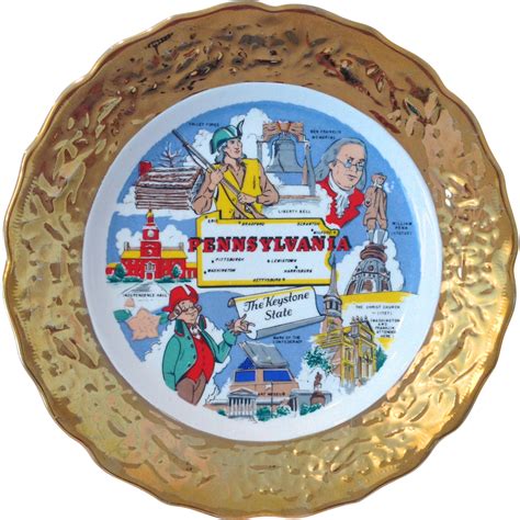 This Pennsylvania collector plate with a lavishly encrusted gold rim ...