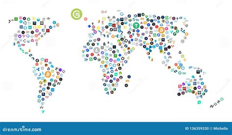 World Map Made Of Crypto Currency Icons Stock Vector - Illustration of ...