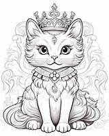 Cute Little Princess Cat Wearing A Tiara Coloring Page  Premium AI sketch template