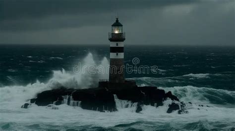 Majestic Lighthouse in the Stormy Night Stock Illustration - Illustration of scenic ...