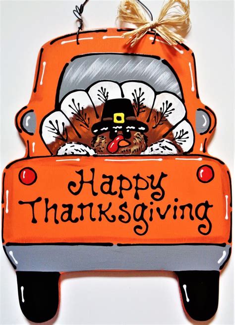 HAPPY THANKSGIVING Turkey TRUCK Wall Art SIGN Door Hanger Fall Autumn Plaque # ...