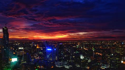 Download wallpaper 2560x1440 night city, sunset, buildings, city lights, bangkok widescreen 16:9 ...