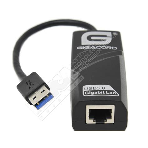 Gigacord USB 3.0 to 10/100/1000 Gigabit Ethernet Adapter, Black - NWCA Inc.