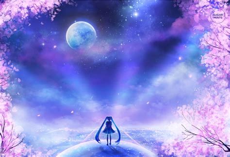 Sakuramiku Web Pink Moon Blue Girl Digital | Anime scenery, Hatsune ...