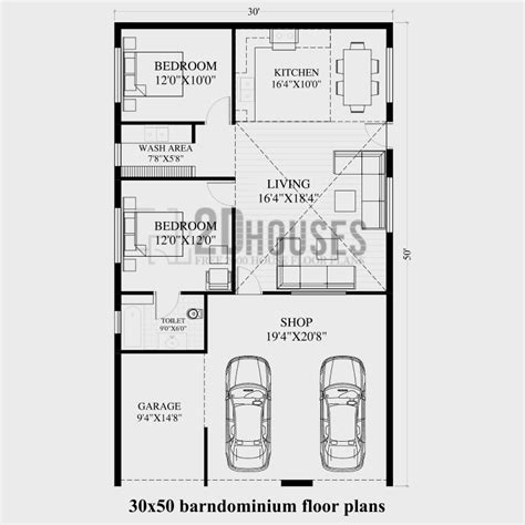 √ 30x50 barndominium floor plans - 2DHouses - Free House Plans 3D Elevation Design