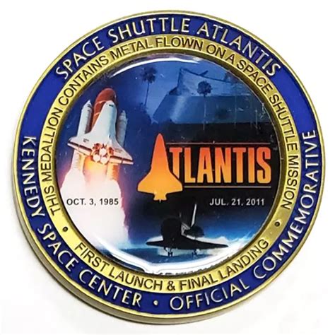 ATLANTIS -NASA SPACE Shuttle-Kennedy Space Center- Flown Metal -Coin Medallion $21.95 - PicClick
