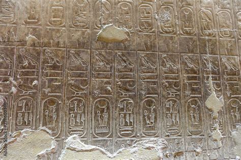 Hieroglyphics in Abydos Temple, Madfuna, Egypt Stock Photo | Adobe Stock