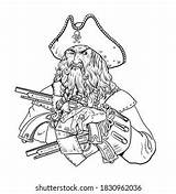 Pirate Pistols Drawing Captain Blackbeard Coloring 库存插图 1830962036  sketch template