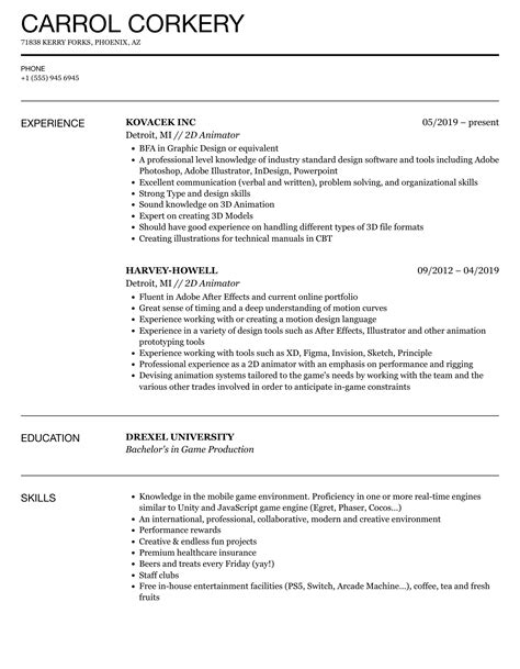 2D Animator Resume Samples | Velvet Jobs