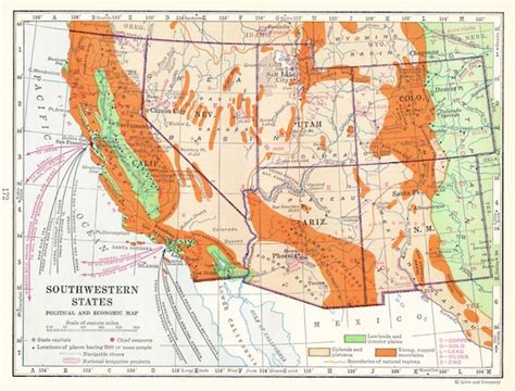 Southwestern States Map Colorful Antique 20s USA by PlantsNStuff