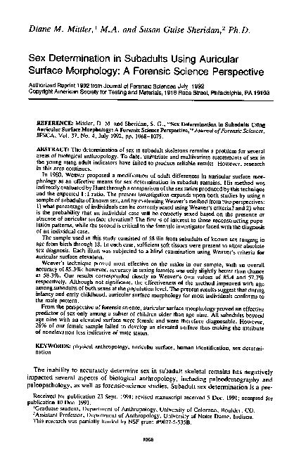 (PDF) Sex determination in subadults using auricular surface morphology: a forensic science ...