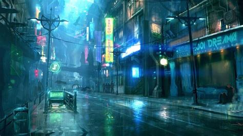 Cyberpunk City Street with Neon Lights