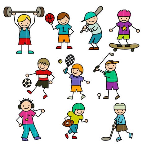 Sporty Stick Kids Set Semi Exclusive Clip Art Set For Digitizing and ...