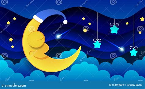 Cute Cartoon Moon in the Night Sky. Sleeping Moon Good Night Children. Bright Illustration ...