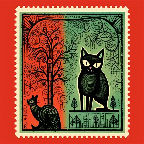 Cat Christmas Stamp Art Free Stock Photo - Public Domain Pictures