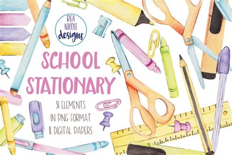 School Stationary (313381) | Illustrations | Design Bundles ...