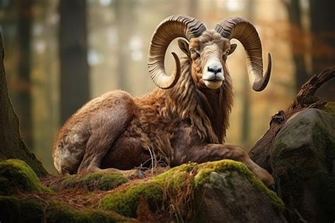 Premium AI Image | Large European mouflon in its natural habitat