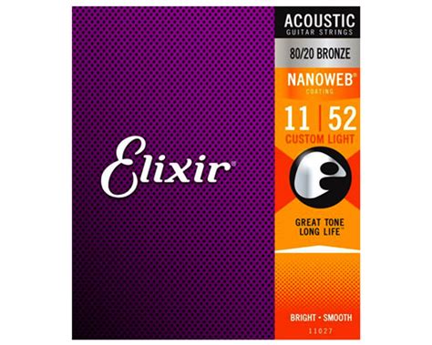 Elixir Strings 11027 Nanoweb 80/20 Acoustic Guitar Strings .011-.052 ...