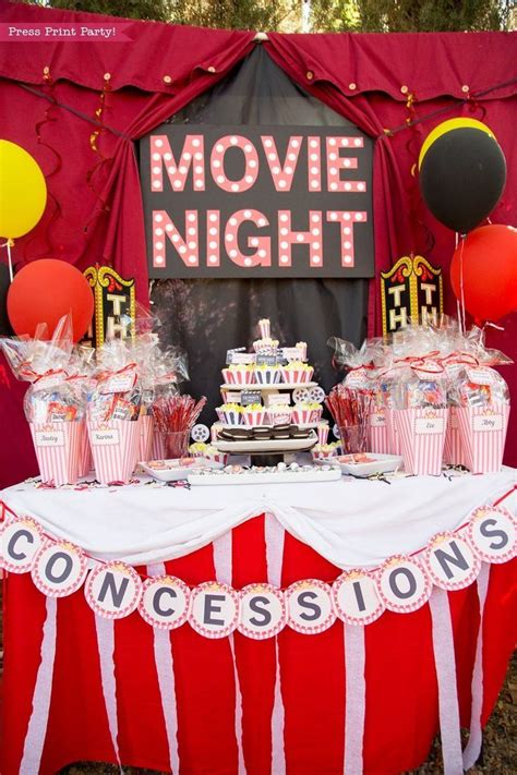 Movie Night Party Decorations Printables RED vintage, Movie Night ...