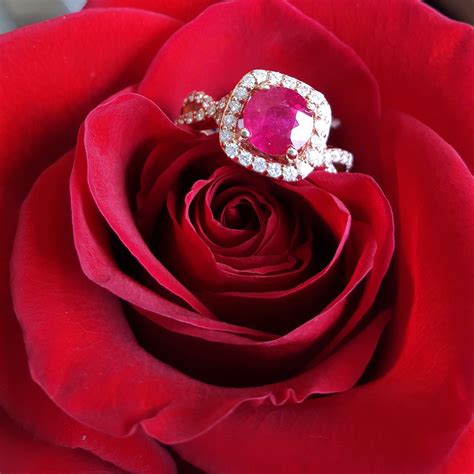#Ruby is the birthstone for July! Check out this gorgeous ruby and rose gold ring. Rose Gold ...
