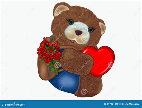 A teddy bear hugs a heart stock illustration. Illustration of bear - 117221910