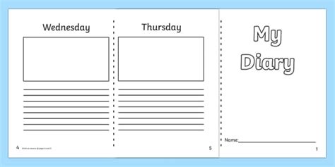 Diary Template KS1 - 7 day diary, writing frame, diary, journal