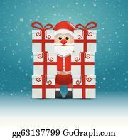 12 Santa Behind Gift Stack Snowy Winter Background Clip Art | Royalty Free - GoGraph