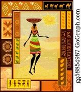 Vector Art - African aboriginal woman with painted face dressed in traditional tribal clothing ...