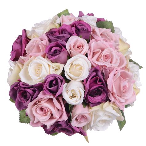 Coolmade Artificial Flower Rose Bouquet Fake Flower Silk Plastic ...