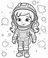 Premium AI Image  coloring Page For Kids Cute astronaut girl Cartoon sketch template