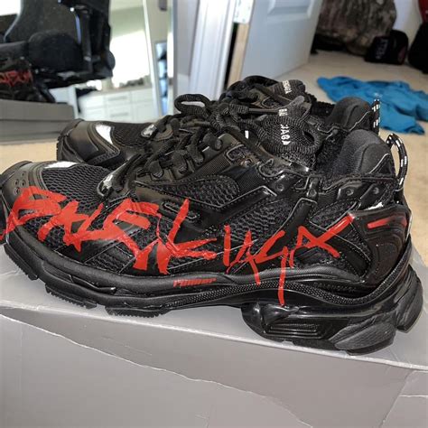 Balenciaga graffiti runners Red and black Size... - Depop