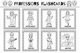 Professions Flashcards Black And White Collection Occupation Flash  sketch template