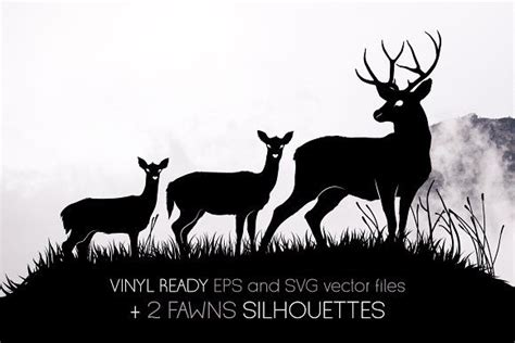 3 deers and 2 fawns silhouettes | Silhouette illustration, Simple illustration, Fawn