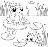 Coloring Book For Children Cute Cartoon Frog Sitting On A pond  sketch template