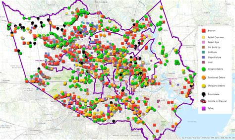 Map of Houston's flood control infrastructure shows areas in need of repair; basically ...